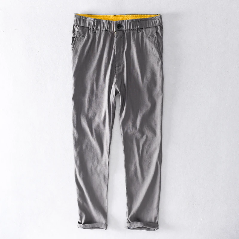 Брюки мужские эластичные до щиколотки брендовые льняные штаны белого цвета