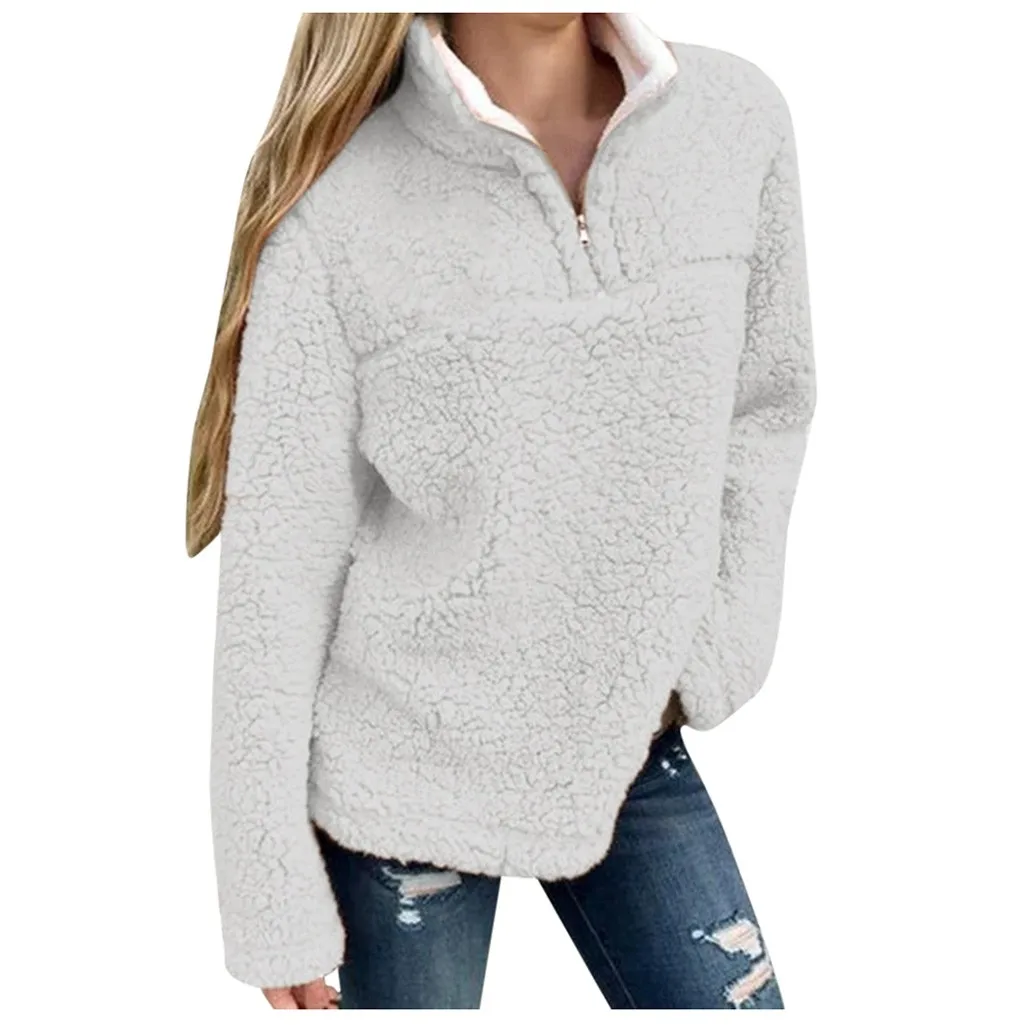 Женская теплая зимняя однотонная повседневная толстовка на молнии размера плюс