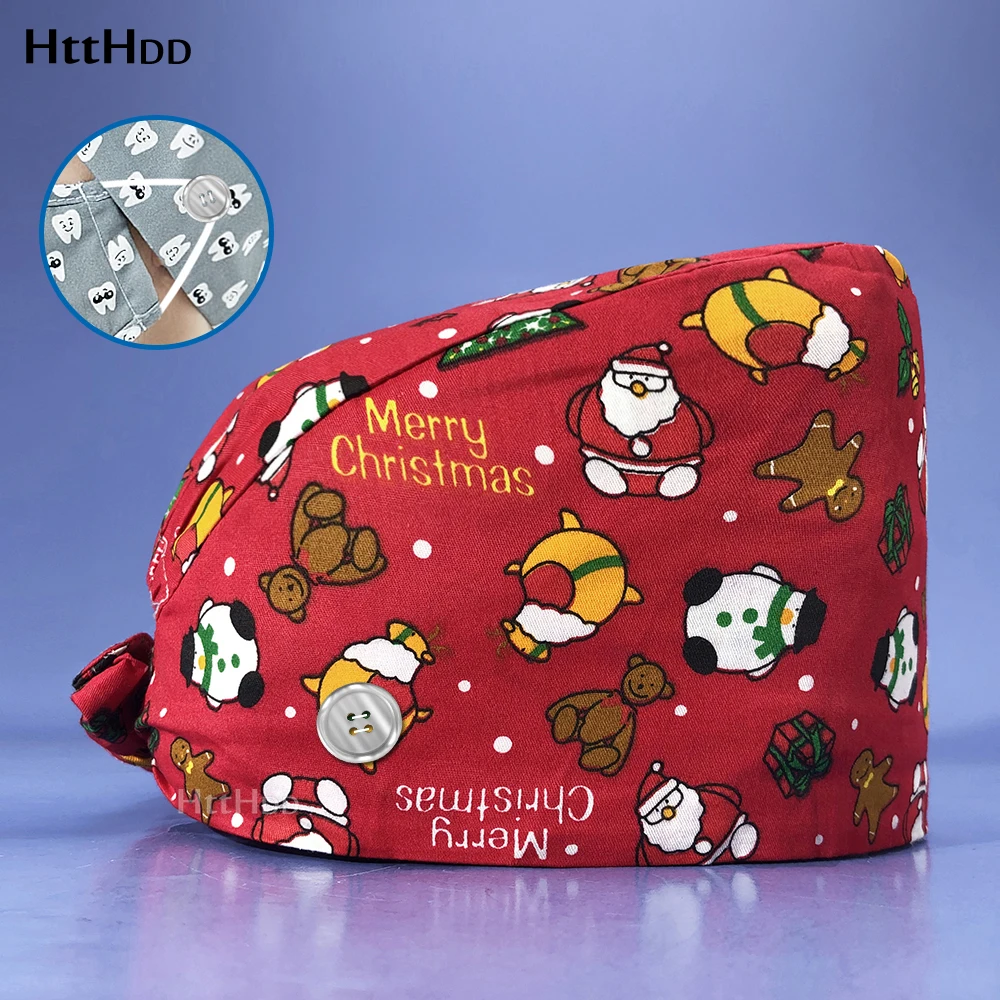 

Unisex print Cartoon Beauty Cap Female adjustable Scrubs hat Dustproof Headscarf Cosmetic Cap Beauty Salon nursing Scrubs Caps