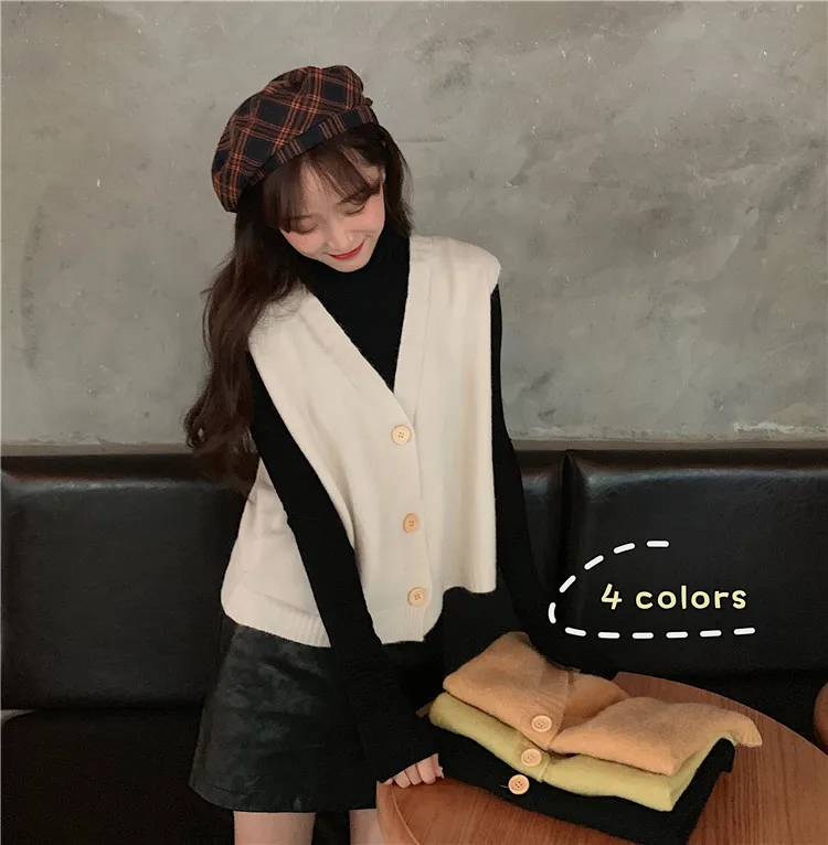 Женский пуловер без рукавов весна 2020 корейский однобортный вязаный шерстяной