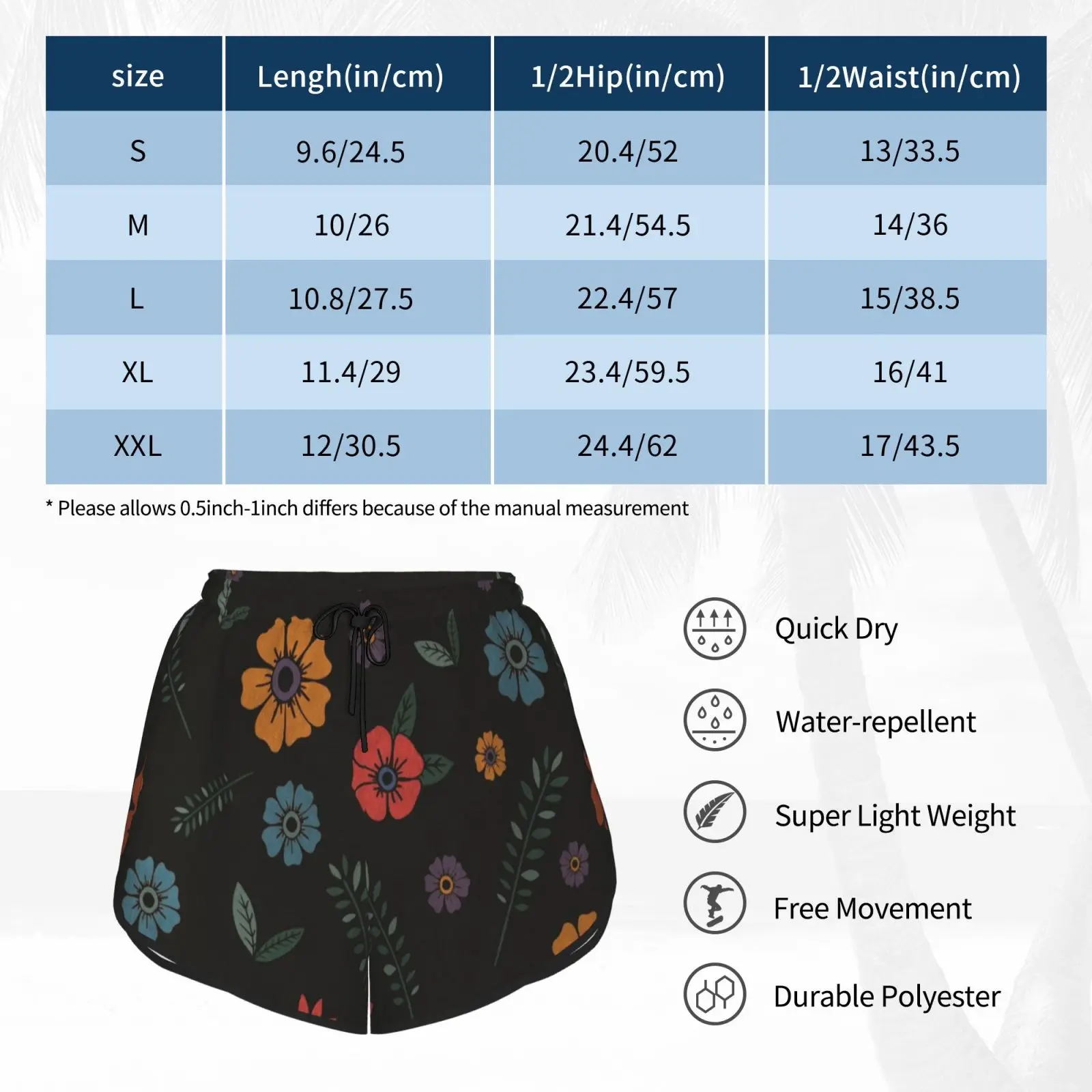 

Vintage Flower Pattern ( Black ) Swim Shorts Women Beach Shorts Vintage Floral Grunge Distress Flowers Plants