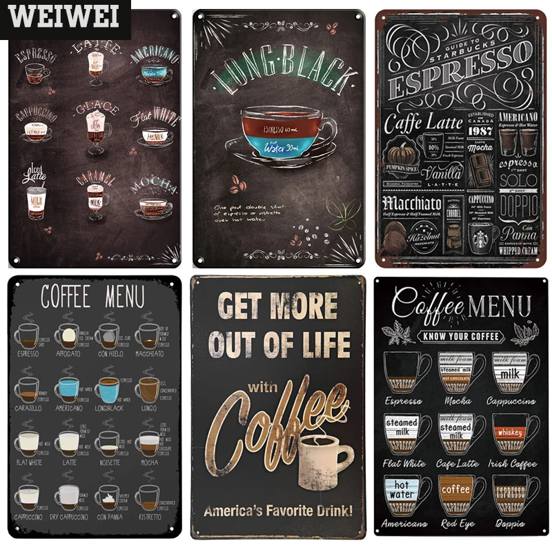 

Coffee Bar Cafe Wall Decor Coffee Metal Sign Plaque Restaurant Kitchen Tin Painting Vintage Metal Poster Art Wall Decoration
