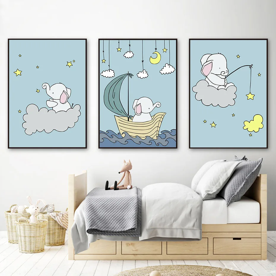 Милый слон звездное небо мультфильм комбинация фотообои в нордическом