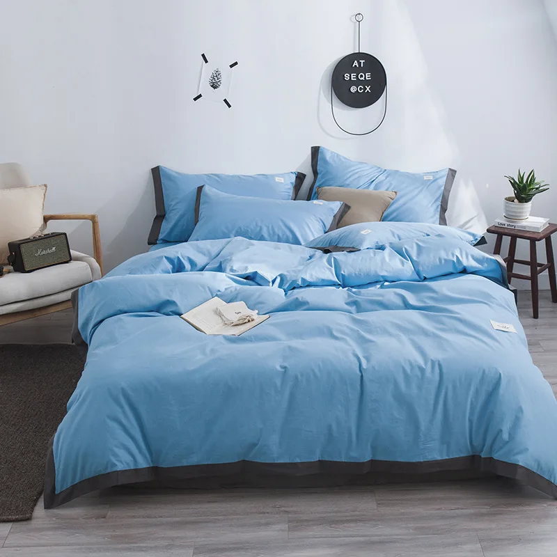 

Yellow bedding cotton set Nordic 100% COTTON sheet, pillowcase & duvet cover contrast color black side bedcloth solid bed linens