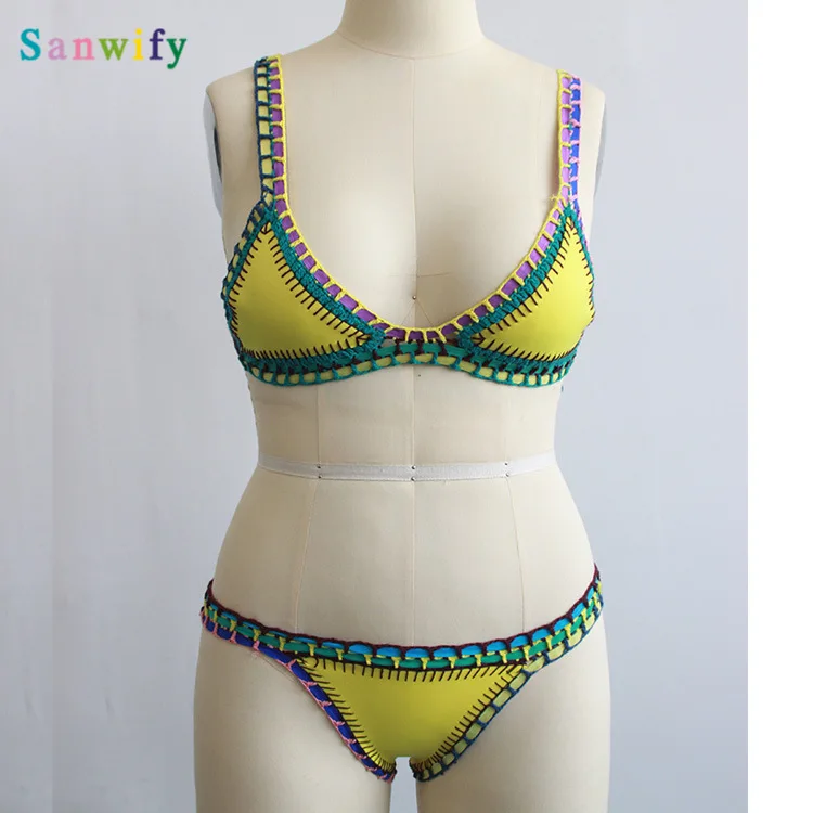 QL001 Соблазнительные хендмейд вязаный цветной бикини комплект сочетающихся