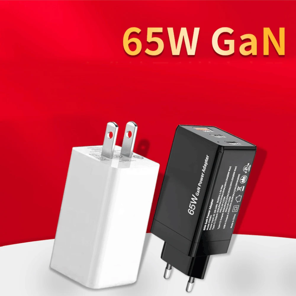 

65W Fast 3 Port Wall Charger [GaN Tech], USB-C QC PD 3.0 Power Adapter Type C Charging Block for iPhone, iPad, MacBook, Surface