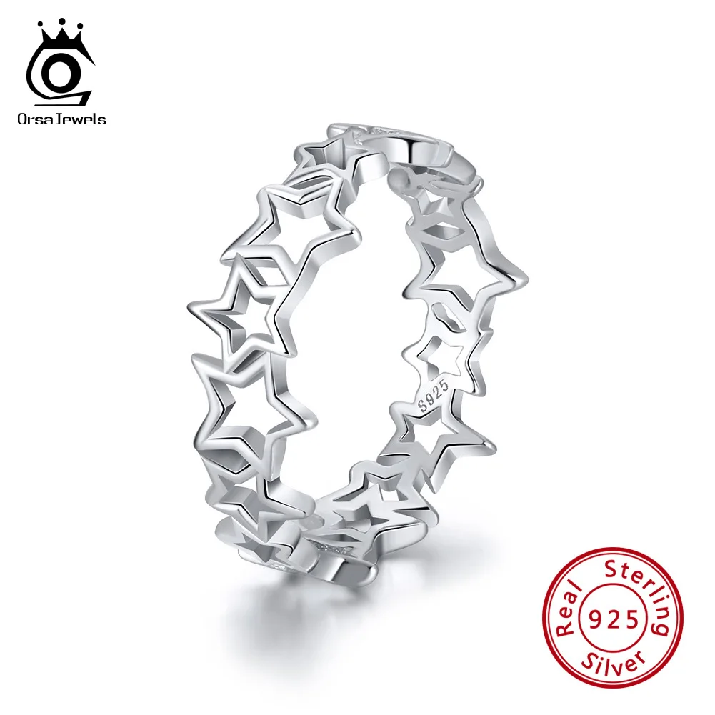 ORSA JEWELS 100% Настоящее 925 пробы Серебряное женское кольцо на палец с выдолбленной