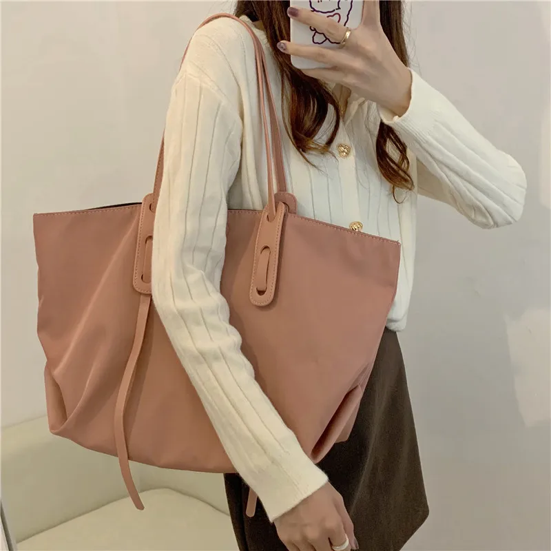 

Waterproof Nylon Women Handbags Large Capacity Solid Color Shoulder Bags Female Travel Big Totes 2021 New Ladies Hand Bag Black