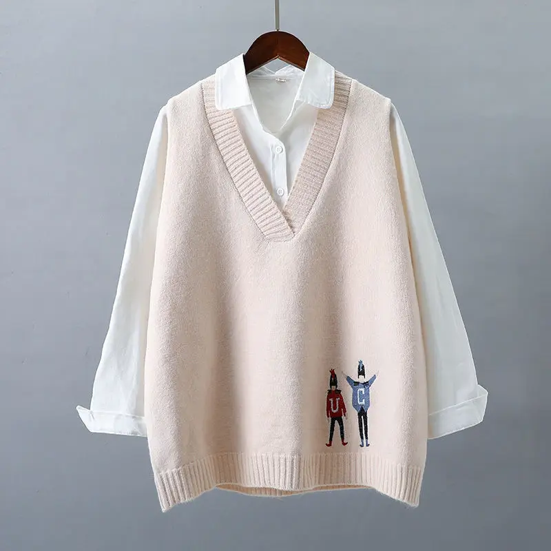 

Sleeveless sweater vest women's top 2021 autumn spring loose V-neck cantilevered knitted vest top