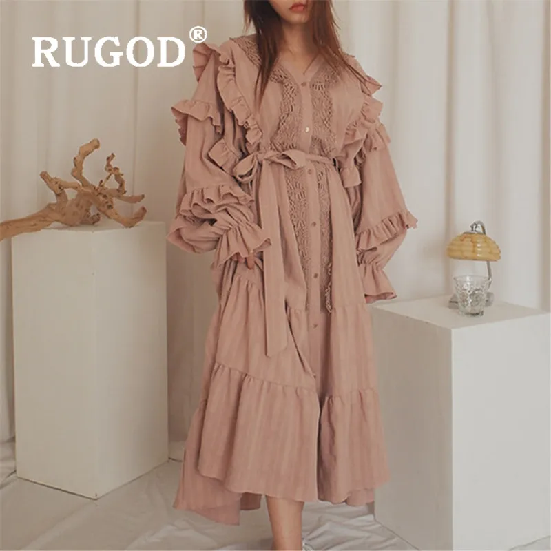 RUGOD модное плиссированное платье для женщин элегантная v образный вырез с буфами