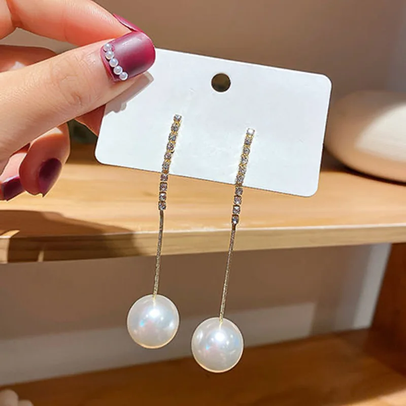 

Diamond-encrusted pearl tassel earrings earrings simple tide Joker earrings