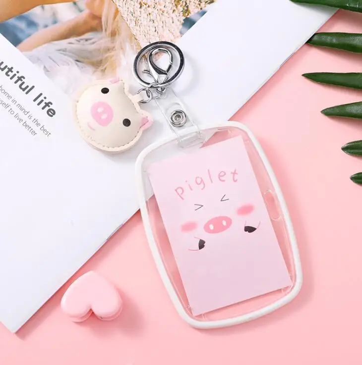 Pig beige 1 шт. Kawaii милый поросенок кредитный банк ID держатель для карт брелок автобусные карты защитный чехол для девочек школьные офисные канцелярские принадлежности - Цвет: Pig beige