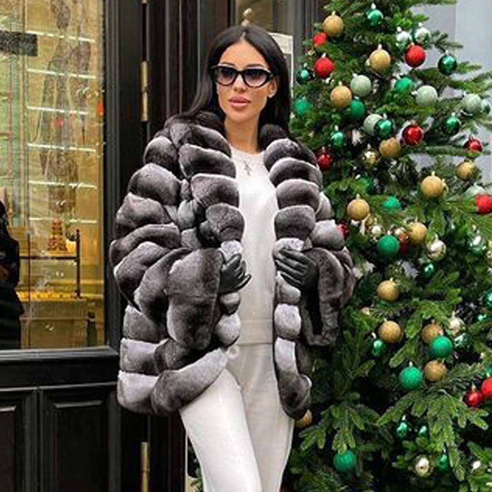 Winter New Real Rex Rabbit Fur Jacket Turn-down Collar Thick Warm Fur Overcoats Luxury Women Genuine Rex Rabbit Fur Coats Female