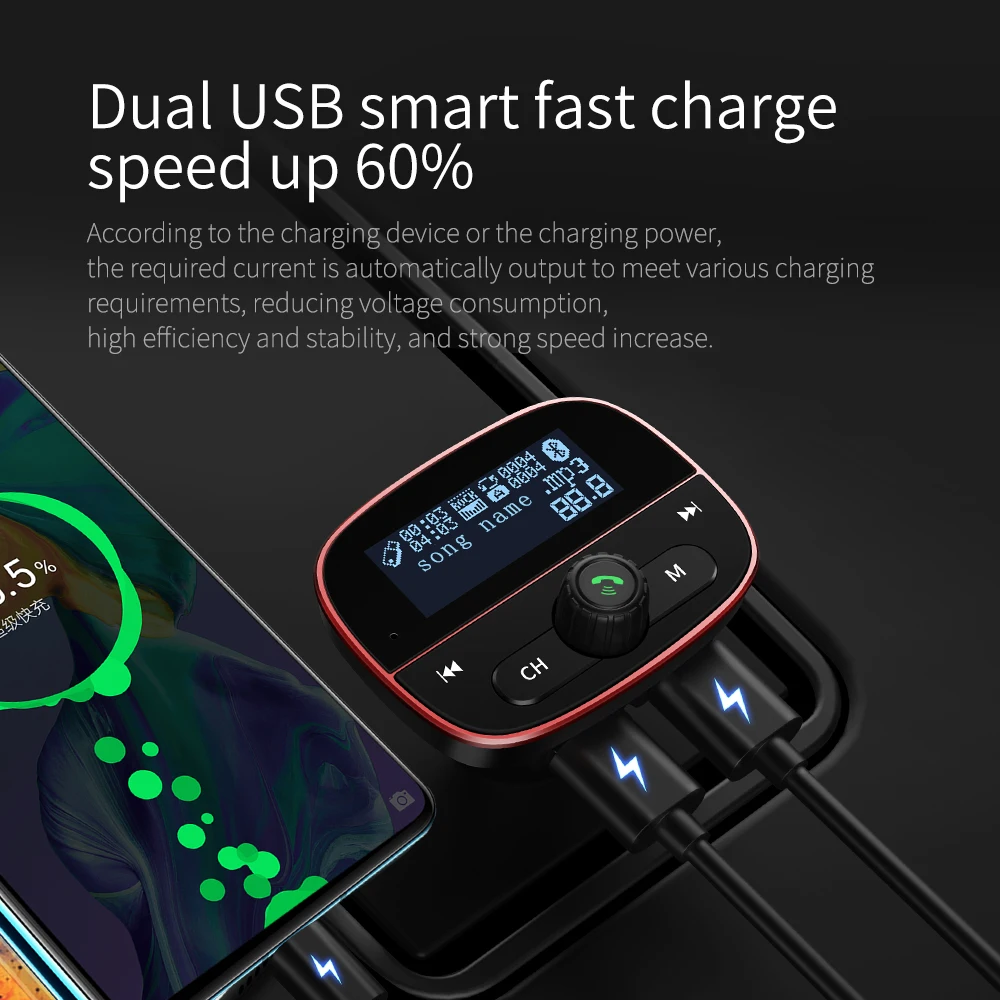 Автомобильный Bluetooth mp3 большой экран дисплей независимый переключатель двойной USB Зарядка Поддержка AUX линия U диск TF карта Мобильный телефон играть