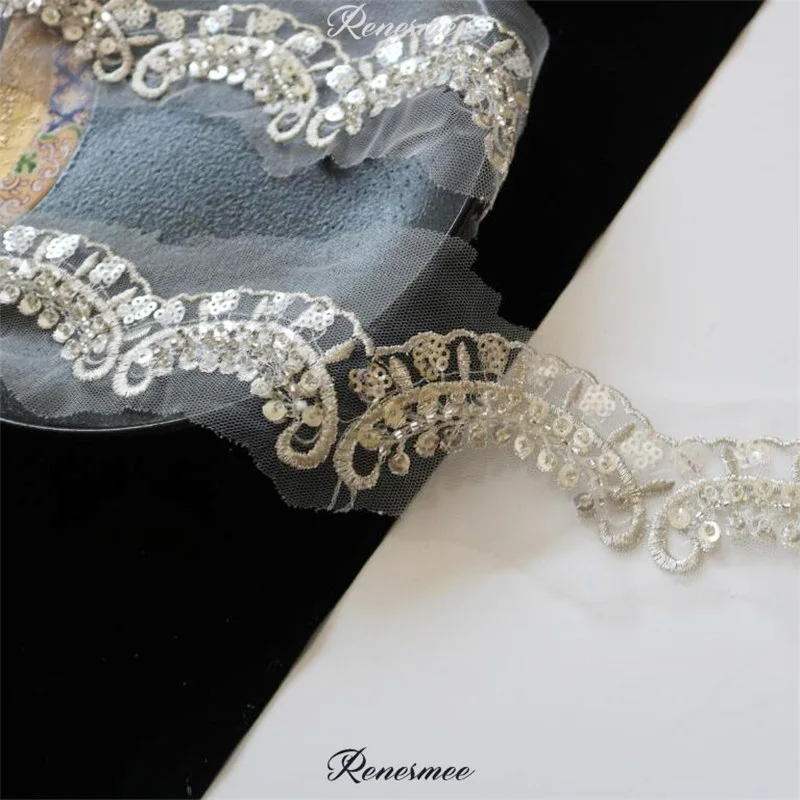 1 ярд прозрачные серебряные блестки из бисера серебряная нить вышивка кружево