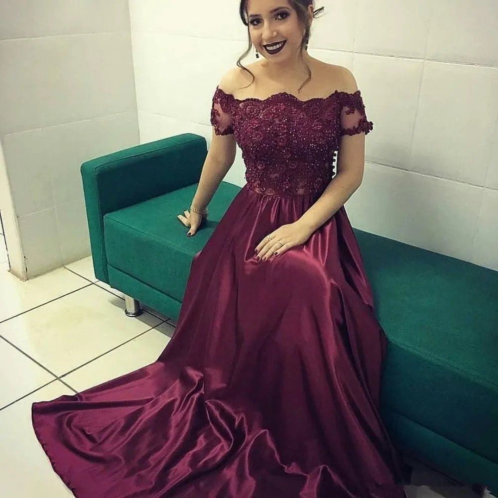 

Modest Burgundy Lace Mother Of The Bride Dresses 2019 Off The Shoulder Beaded Wedding Guest Dress Floor Length Sequined Plus