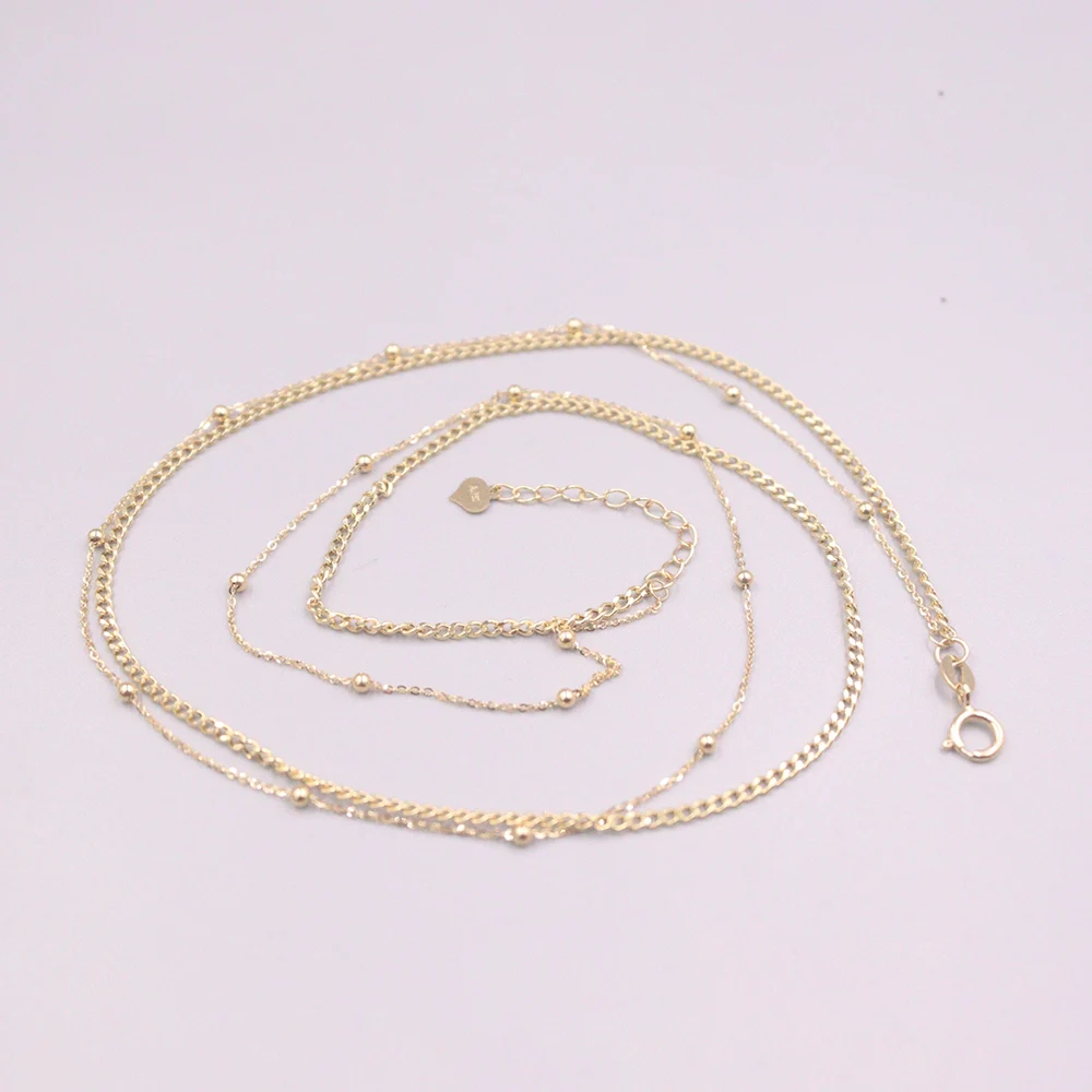

AU750 Pure 18K Yellow Gold Chain O Beads Curb Link Necklace 3.2g / 15.7inch For Women Lucky Gift