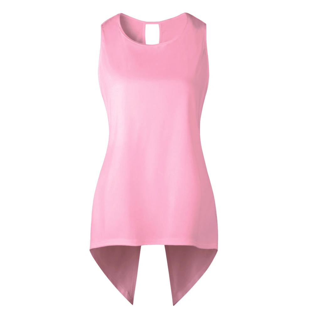 Сексуальная леди сплошной цвет без рукавов Круглый вырез сзади разрез неровный