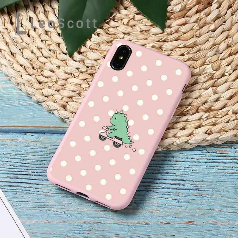

Cute cartoon dinosaur pink green Phone Case Candy Color for iPhone 11 12 mini pro XS MAX 8 7 6 6S Plus X 5S SE 2020 XR