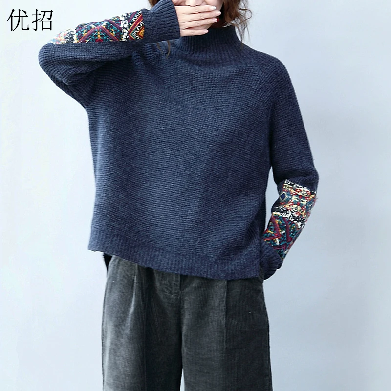 

Распродажа женской свитер размера плюс Новинка зимы с высокой горловиной, длинный рукав, трикотажный пуловер Топы Винтаж утолщенная Женска...