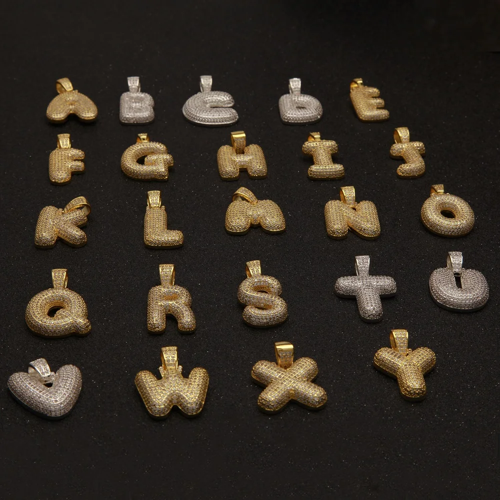 

NEW Name Necklace A-Z Single Bubble Letters Necklaces & Pendant Necklace For Men Women Gold Color Cubic Zircon Hip Hop Jewelry