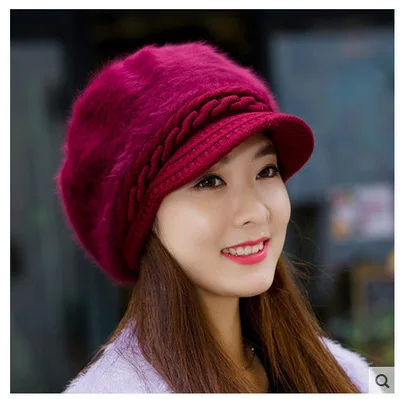 

2020 Women's Rabbit Fur Winter Hot Knitted Hats Warm Korean Style Warm Girl Cap