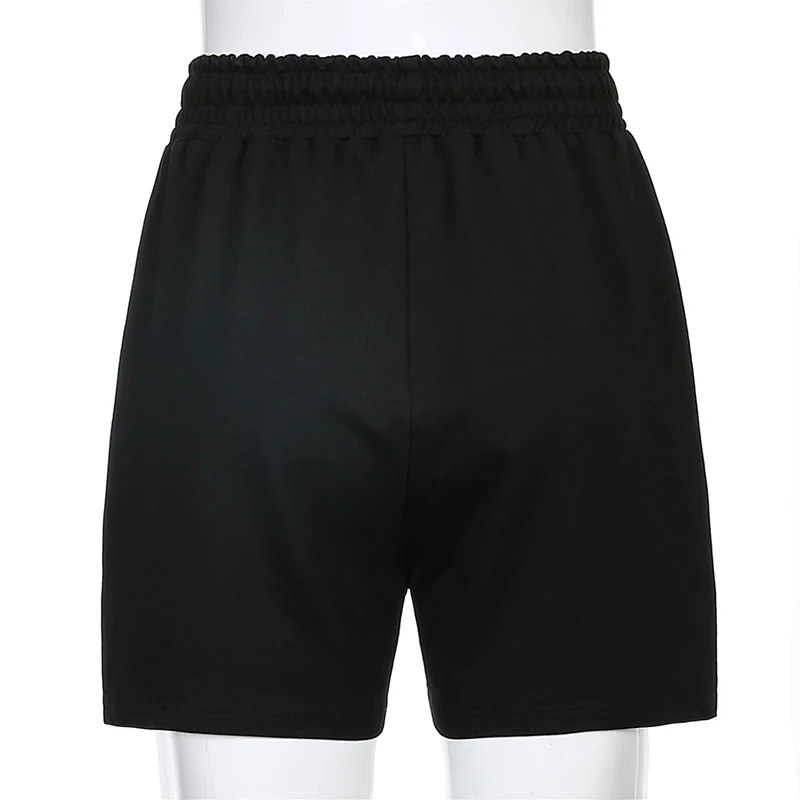 

SUCHCUTE Harajuku Drawstring High Waist Casual Shorts For Women Summer Letter Print Basic Black Sports Shorts Gothic Clothes