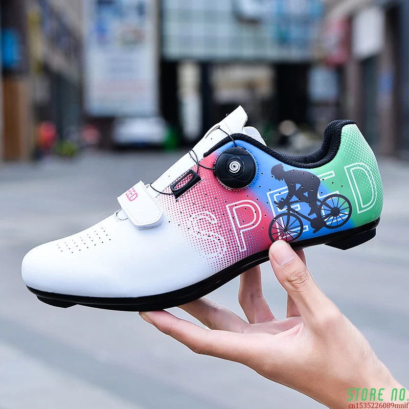 Beli Percetakan Bersepeda Pria MTB Sepeda Sepatu Kasual Luar Ruangan Self-Locking Unisex Balap Sepeda Sneakers