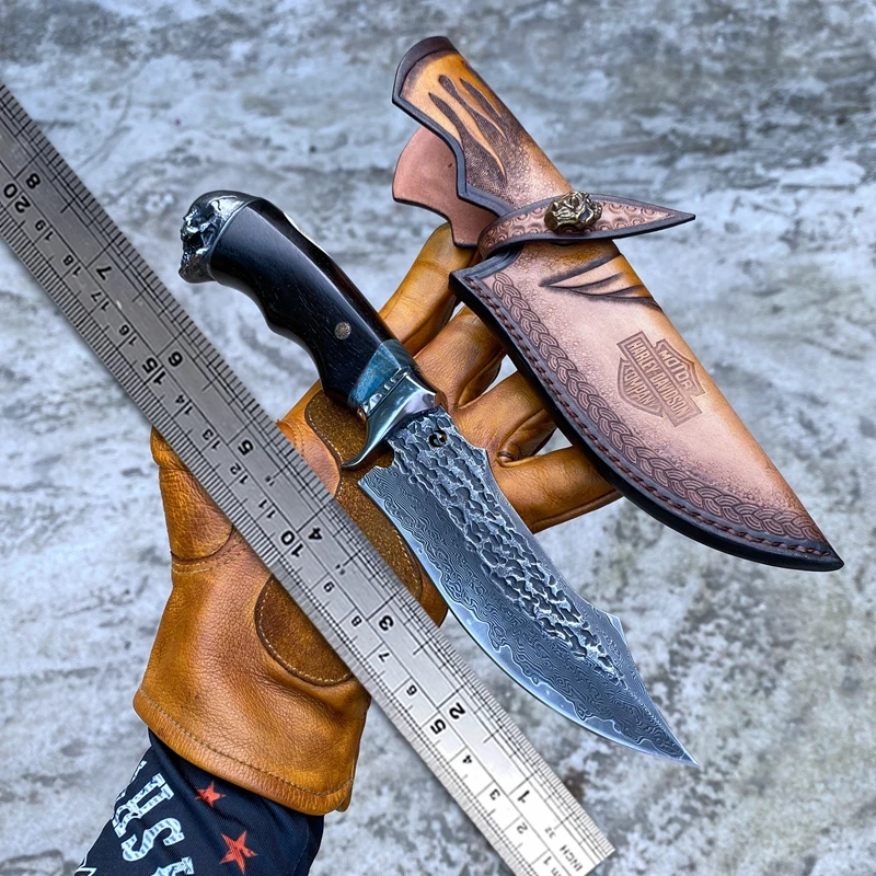 Тактический нож TURENZ из дамасской стали с футляром черное дерево Фиксированное