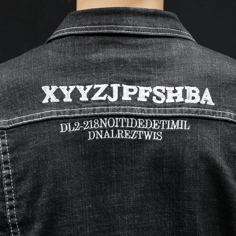 

Autumn New 2020 Men's Jeans Jacket Fashion Casual Classic Letter Embroidery Stretch Cotton Denim Coat Male Brand Clothes