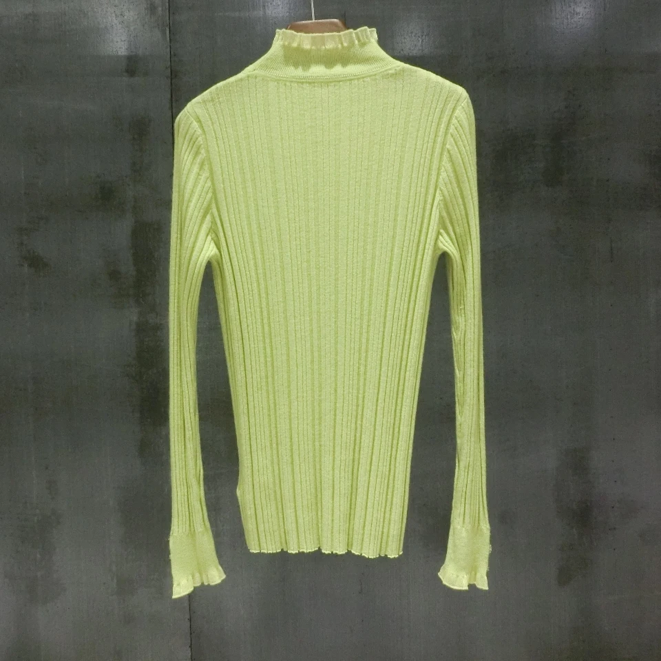 VOGGIN Women Sweaters Merino wool 80s style Ruffled collar Knitted Pullovers Diamond buttons Crewneck Base layer Tops 2020 | Женская