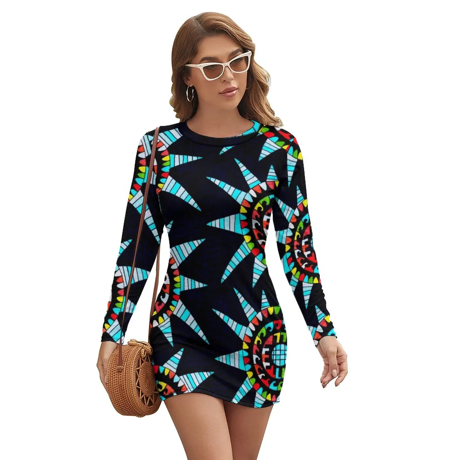 

Сарафан с длинным рукавом, модное весеннее облегающее женское эластичное цельное платье из полиэстера с узором