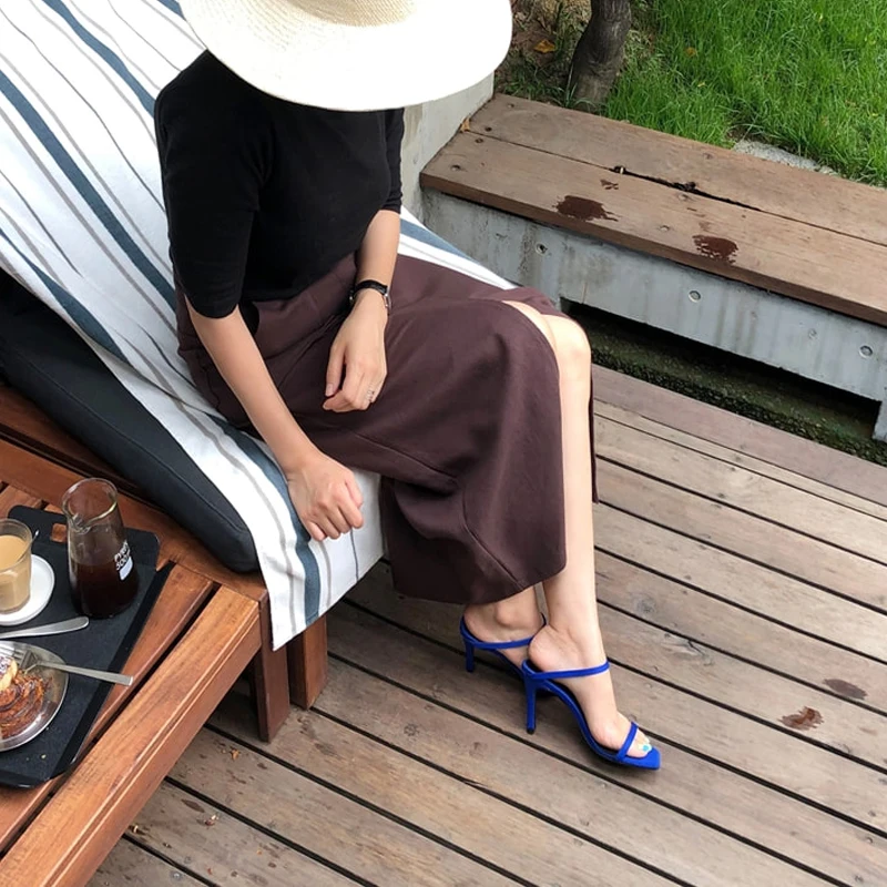 Женские босоножки с ремешком на щиколотке вечерние высоком каблуке открытым