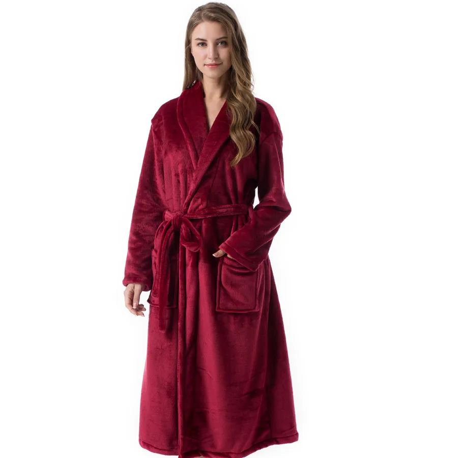 Wine Red Ночной халат-Пижама, платье для мужчин и женщин, фланелевая ночнушка, пижама, халат, зима, горячая весна, специальная толстая, большие размеры - Цвет: Wine Red