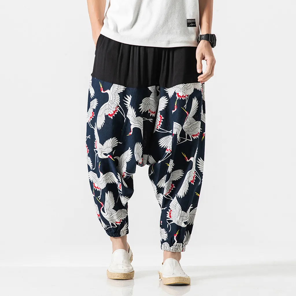 Мужские новые стильные ретро брюки с разбитыми цветами модные широкие штаны