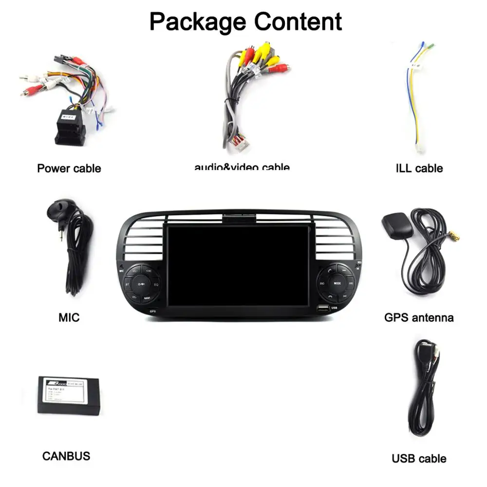 Автомобильный мультимедийный плеер Aotsr Android 9 Bluetooth GPS для FIAT 500 2 ГБ 16 Автомобильная