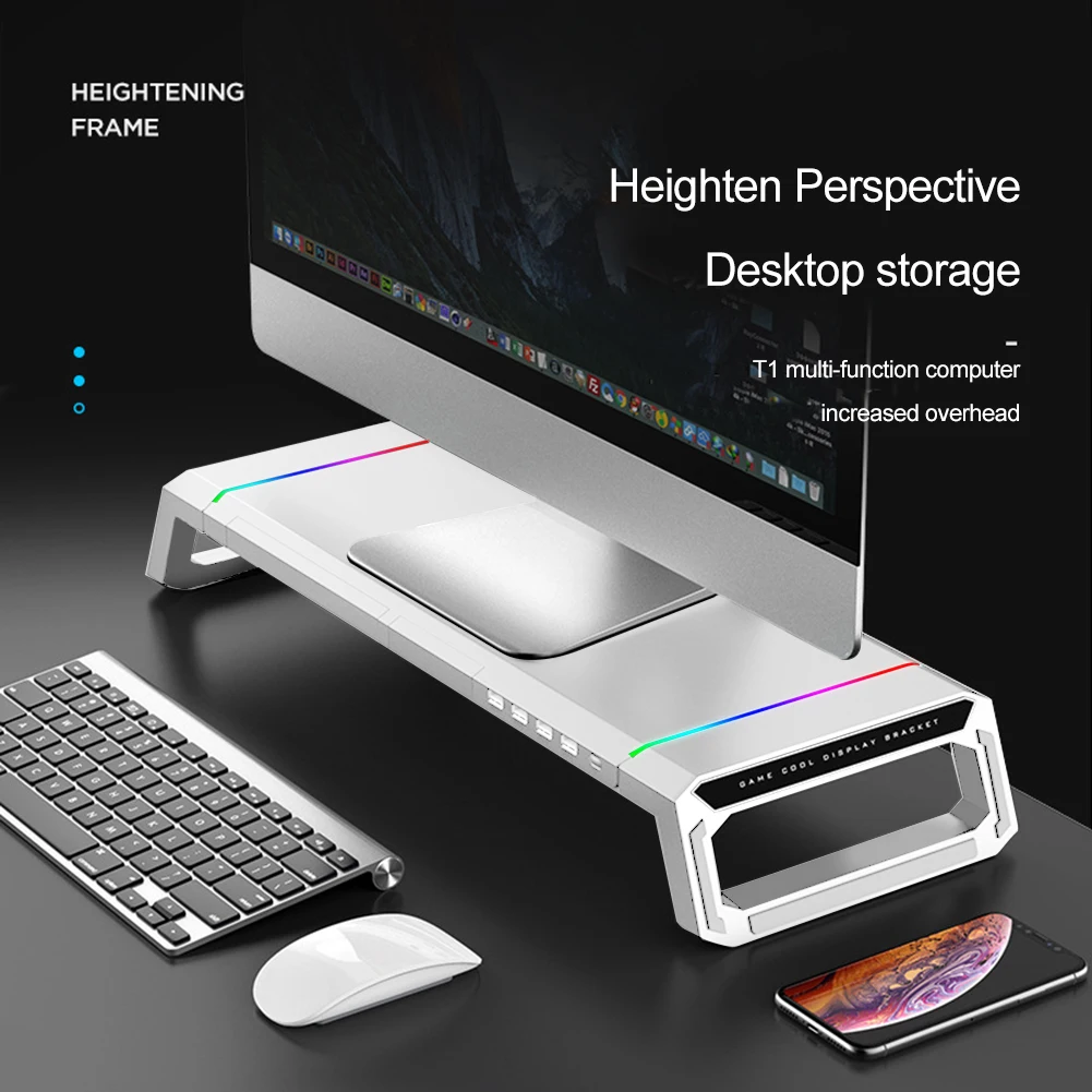 

Multi-Function Base Holder Desktop Monitor Stand Strong RGB Desktop Monitor Holder 4 USB 2.0 Laptop Stand Computer Screen Riser
