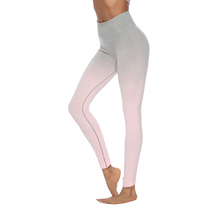 Light pink pant Женский пуш-ап спортивный бюстгальтер энергия бесшовные Омбре Йога Леггинсы хип-ап укороченные рубашки осень зима спортивные костюмы для тренировок - Цвет: Light pink pant