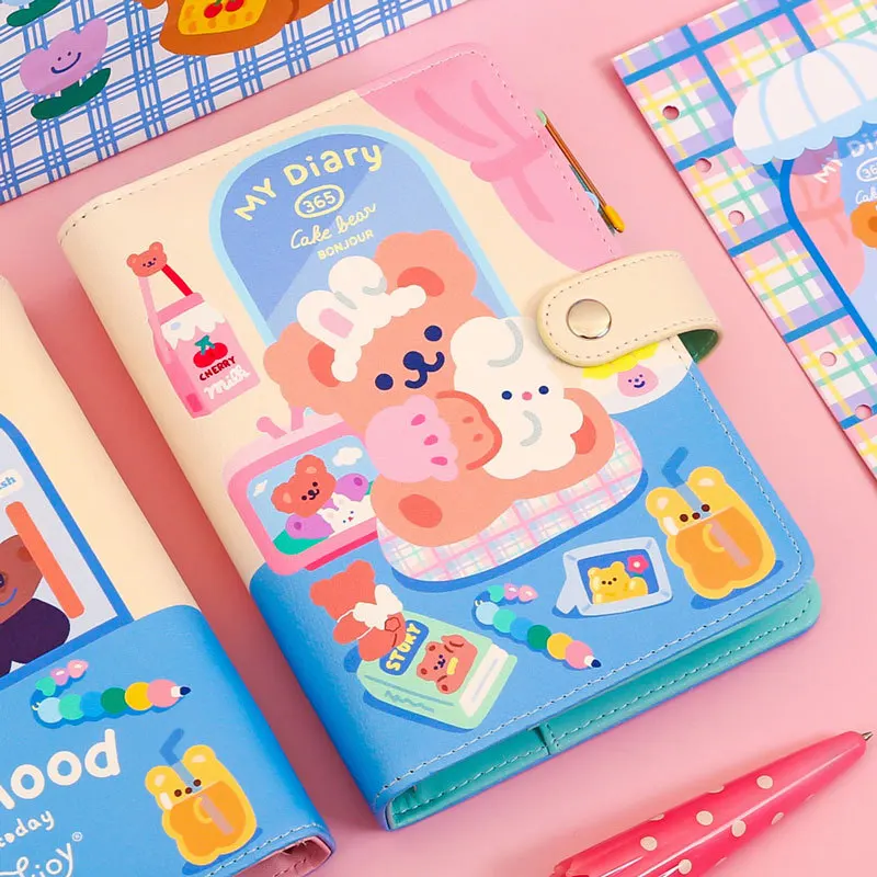 

Cute A6 Binder Notebooks and Journals Spiral Diary Bear Notepad 6 Rings Planner Traveler Kawaii Note Book Girls Daily Sketchbook