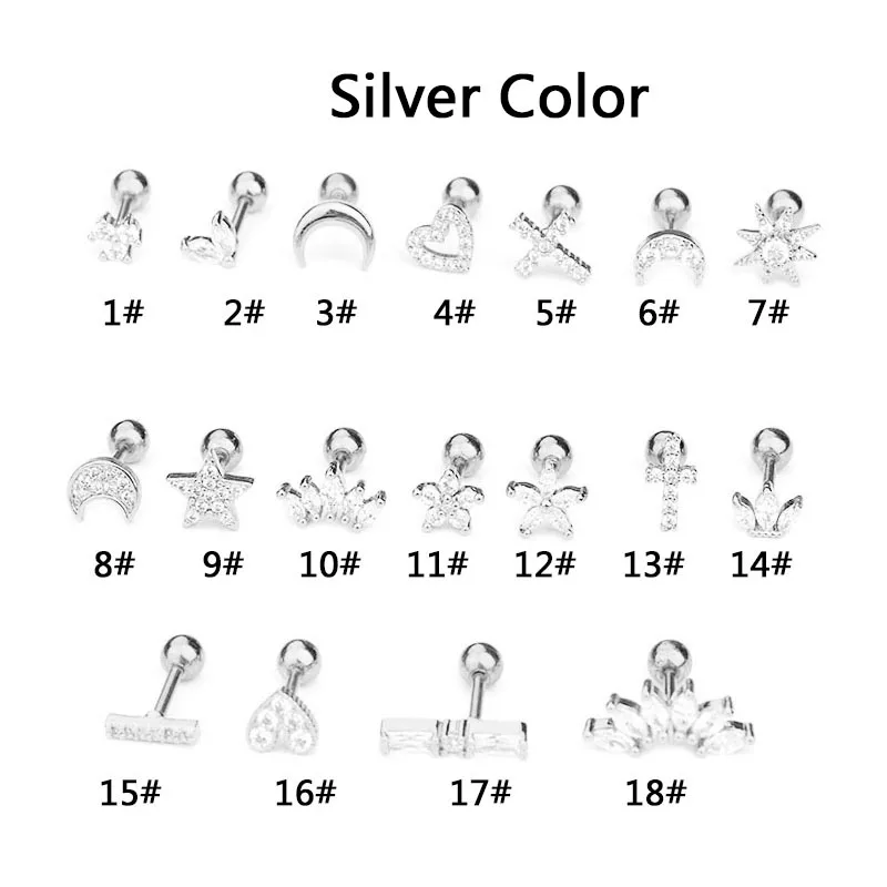 10 шт./лот серьги-гвоздики в форме цветка звезды сердца луны циркона
