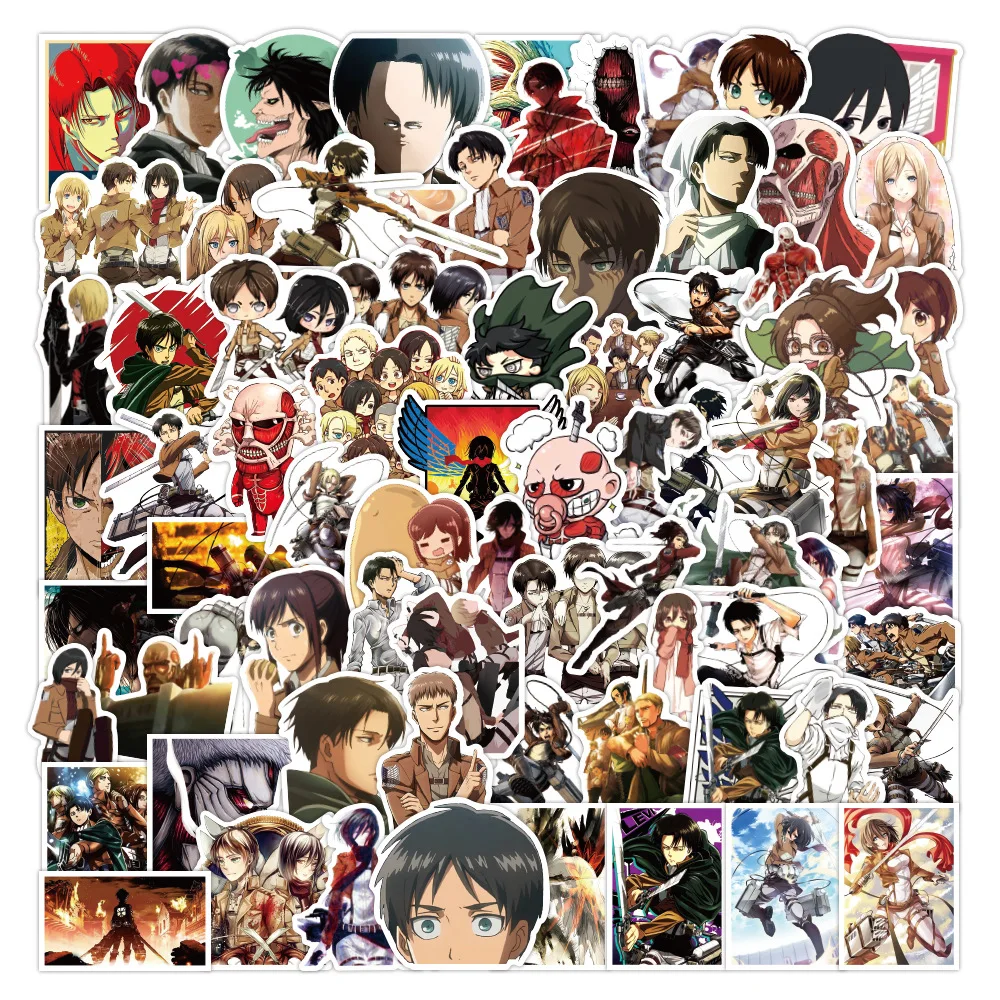 

10/50/100Pcs Attack On Titan Stickers Anime Waterproof Skateboard Luggage Laptop Guitar Graffiti Decals Kids Sticker Toys