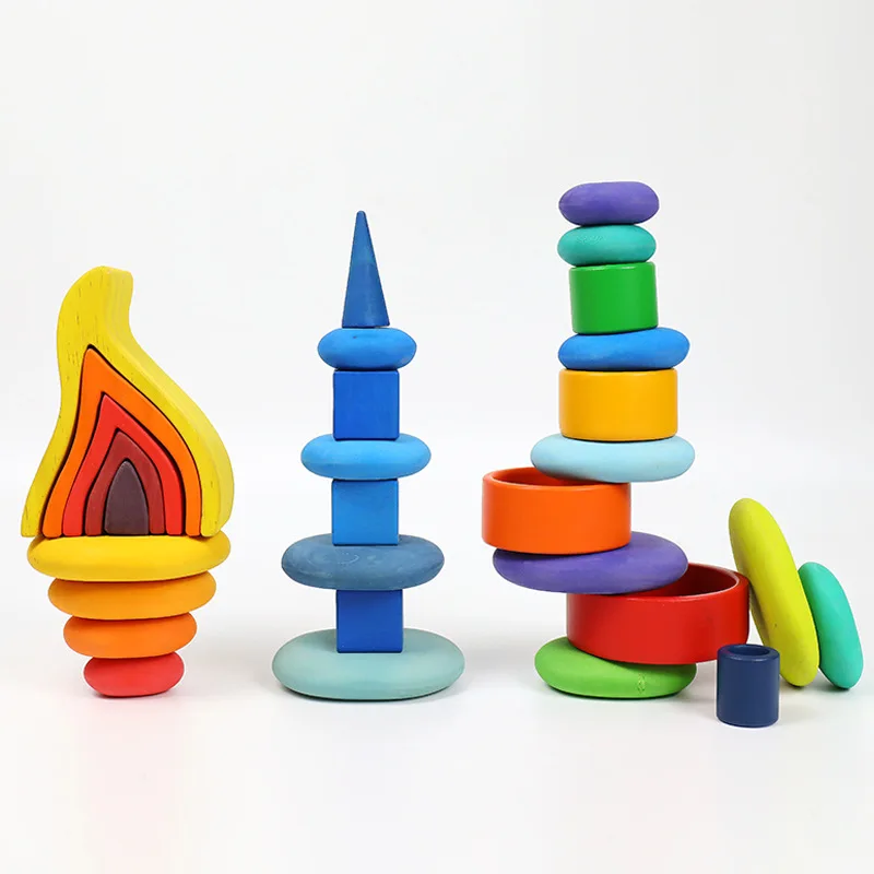 

Kids Wooden Toys Rainbow Block Loose Parts Mushroom Honeycomb Droplets Tree cones Cones Creative Building Blocks for Children