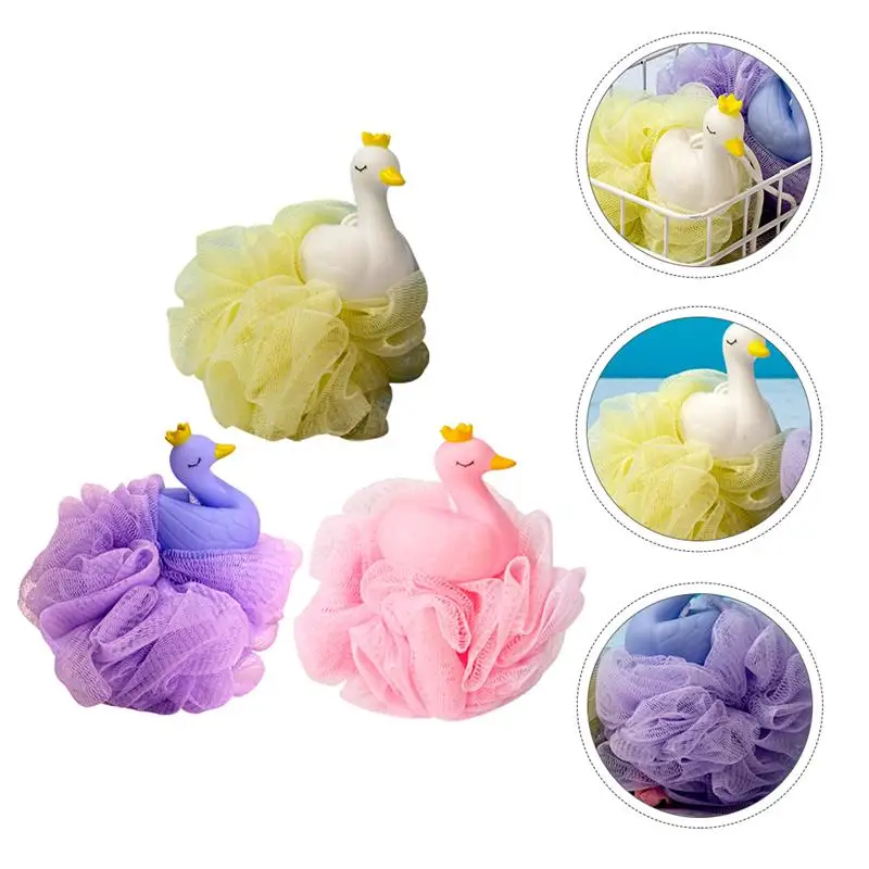 

3Pcs Bathing Scrubbers Baby Shower Balls Swan Bath Balls Lovely Bath Flowers for Home Baby Bathroom