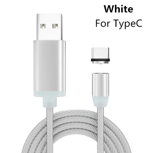 White TypeC Cable НИСИ светодиодный Micro USB Магнитный зарядный кабель для iPhone samsung Xiaomi huawei USB C TPE поток светящийся кабель быстрой зарядки - Цвет: White TypeC Cable