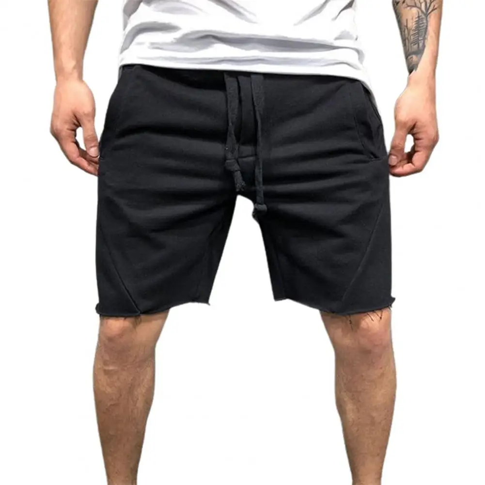 

40% Прямая поставка! Однотонные спортивные шорты до колена, мужские тренировочные шорты на шнуровке с боковыми карманами, спортивные брюки