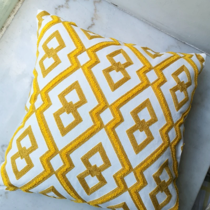 yellow cushion cover cute diamond geometric embroidery pillow case with for sofa bed simple home decorative 45x45cm sofa bed free global shipping