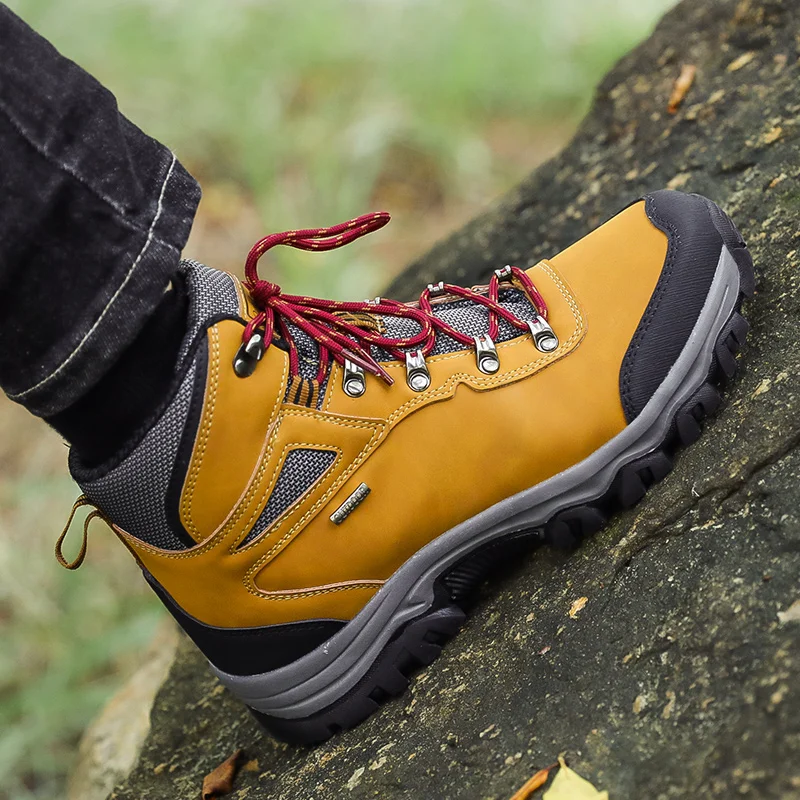 

Men Leather Hiking Shoes High Ankle Army Boots Mountain Outdoor Plus Size 39-47 Climbing Shoes Non-slip Trekking Sneakers
