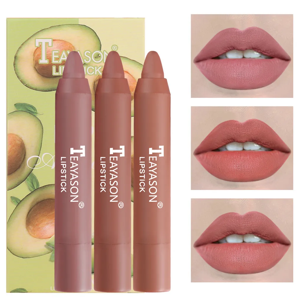 Матовая губная помада 3 цветов водостойкая стойкая карандаш для макияжа мягкий