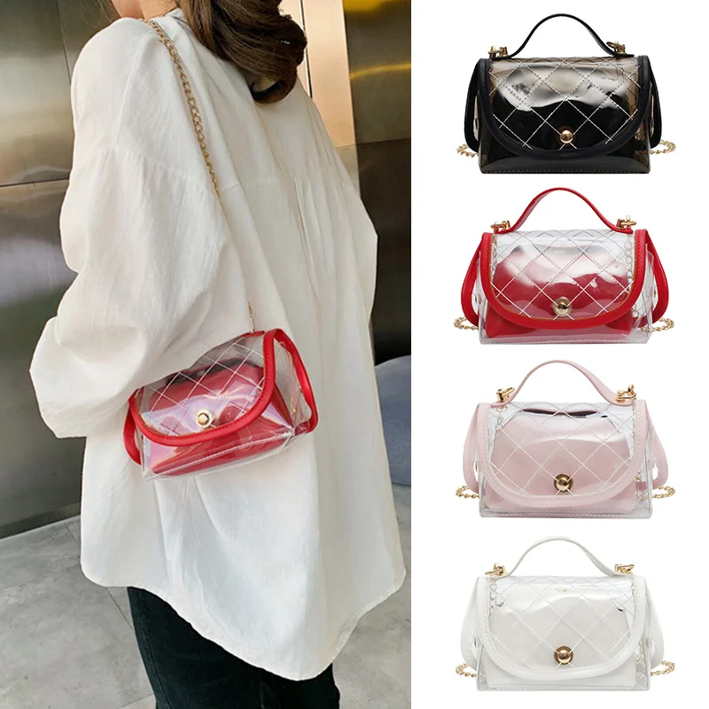 

Transparent PU Single Shoulder Bag Handbag 2 Pieces Set Bags for Women Girls -OPK