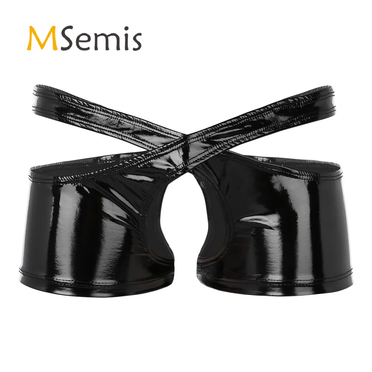 

Black Mens Lingerie Crotchless Underwear Wetlook Faux Leather Low Rise Open Crotch Two Symmetrical Halves Boxer Briefs Panties
